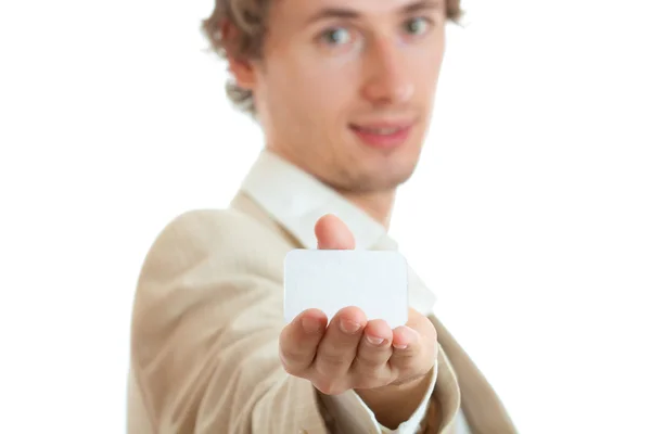 Homem segurando cartão em branco — Fotografia de Stock