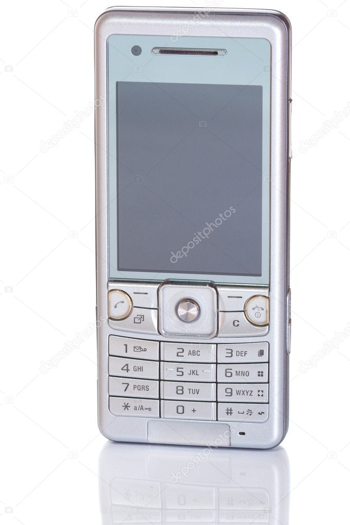 Mobile phone isolated on with reflecion