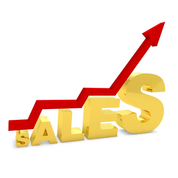Gouden staafdiagram weergegeven: de groei van de verkoop Stockafbeelding