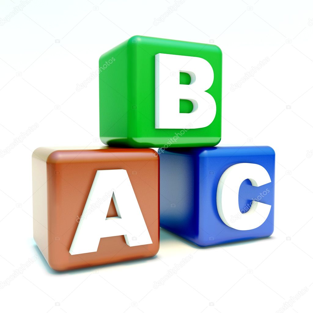 ABC text on the colored boxes