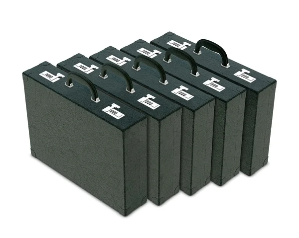 Cinco maletas de couro preto para documentos — Fotografia de Stock