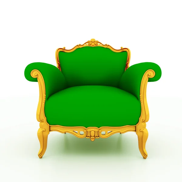 Große Bildauflösung des klassischen grünen Hochglanzsessels mit goldenen Details — Stockfoto