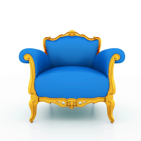 Stor upplösning på klassiska glansiga blå fåtölj med gyllene Detaljer, — Stockfoto