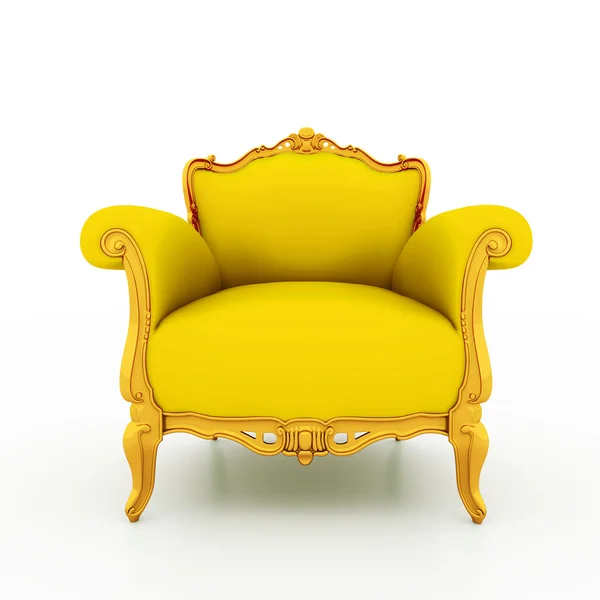 Stor upplösning på klassiska glansigt gul fåtölj med gyllene Detaljer — Stockfoto