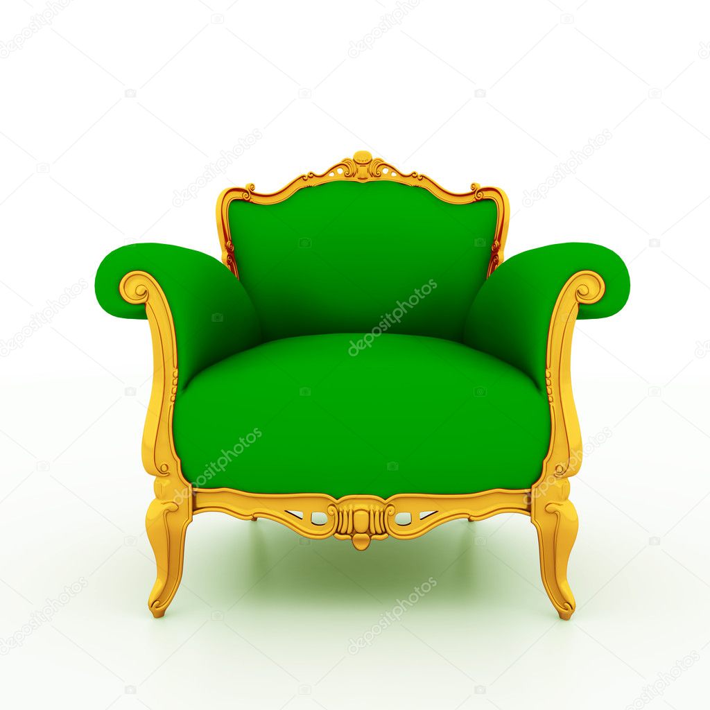 Large image Resolution of Classic glossy green armchair with golden details