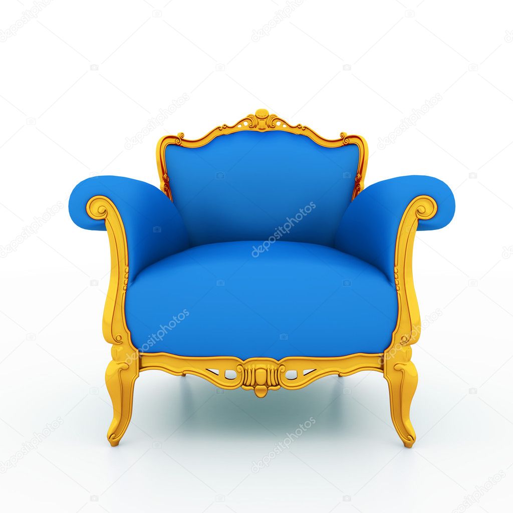 Large image Resolution of Classic glossy blue armchair with golden details,