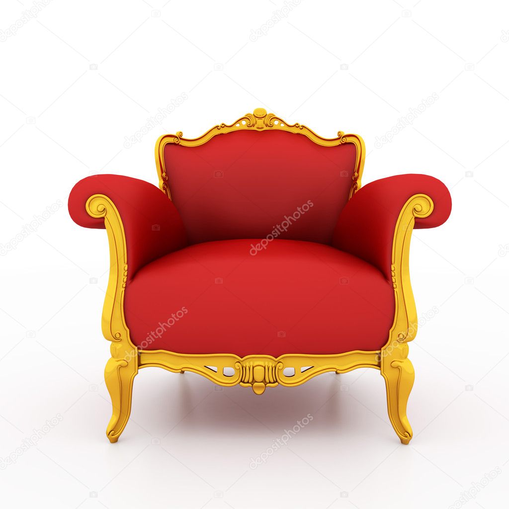 Large image Resolution of Classic glossy red armchair with gold