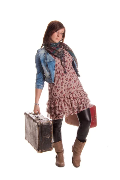 Девушка с багажом — стоковое фото