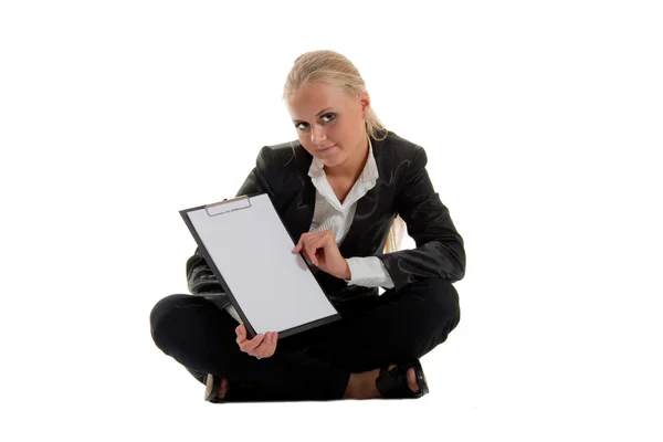 Businesswoman with folder siting — Stock Photo, Image