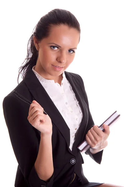 Businesswoman with white folder on white background isolated — Stock Photo, Image