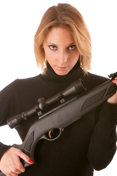 Tüfek ile güzel kız — Stok fotoğraf