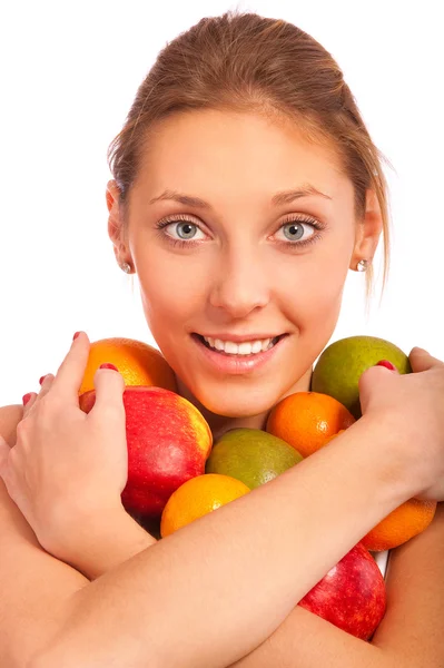 Girl holds fruit — Stock Photo, Image