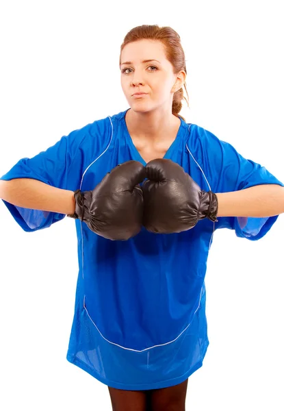Mulher em luvas de boxe — Fotografia de Stock