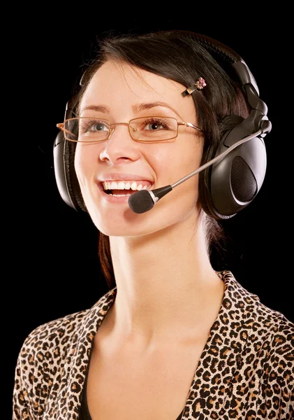 Mulher-operador com fone de ouvido — Fotografia de Stock