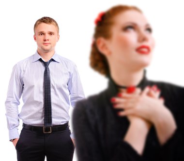Woman and young man out of focus clipart