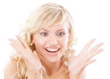 Smiling blonde in joyful admiration clipart