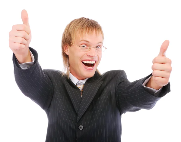 Portrait of a excited business man showing a suc — Stock Photo, Image