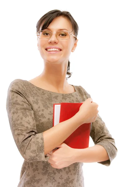 Portrait of charming student with textbook — Stock Photo, Image