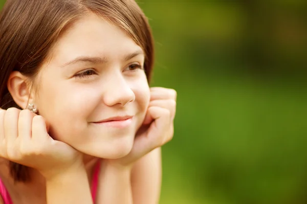 Closeup portrait of charming young female smilin — Stock Photo, Image