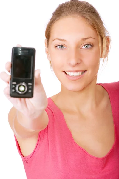 Ung flicka med mobiltelefon — Stockfoto