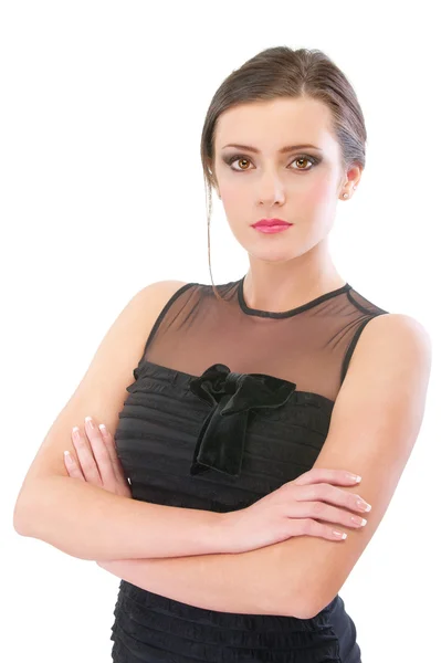 黒いイブニング ドレスの魅力的なブルネット — ストック写真