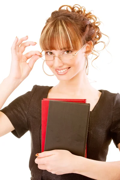 Menina-estudante bonita com livros didáticos — Fotografia de Stock