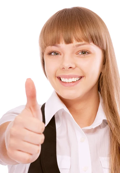 Business woman giving thumbs-up sign — Stock Photo, Image