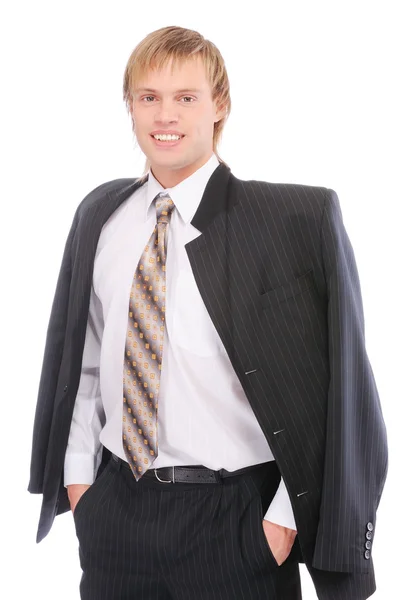 Intelligens jóképű üzletember mosolyogva — Stock Fotó