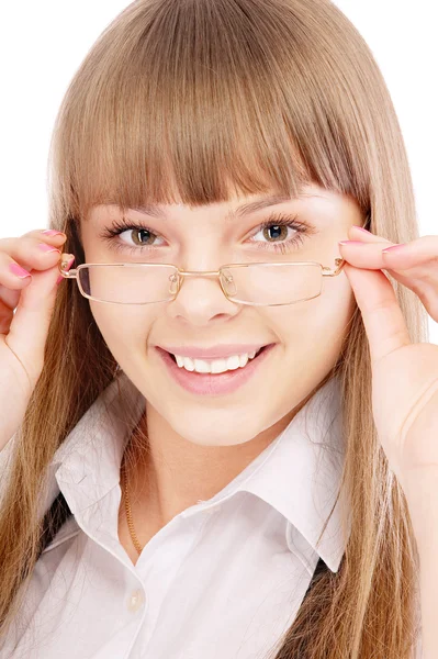 안경을 착용 하는 아름 다운 여자 — 스톡 사진