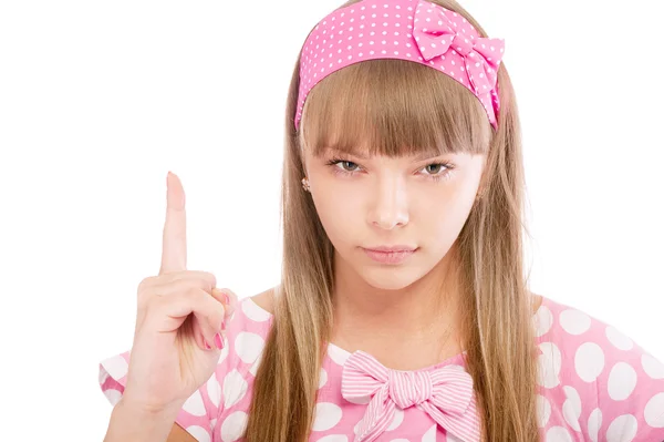 핑크 리프트에 손가락에서 아름 다운 소녀 — 스톡 사진