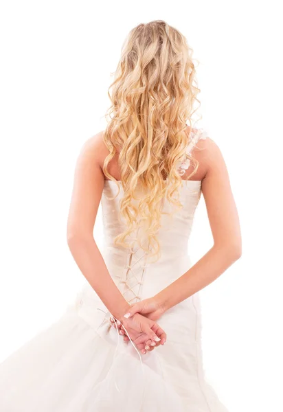 Νύφη με μακριά ξανθά μαλλιά από πίσω — Φωτογραφία Αρχείου