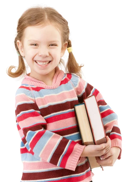Joli enfant d'âge préscolaire tient des manuels scolaires — Photo