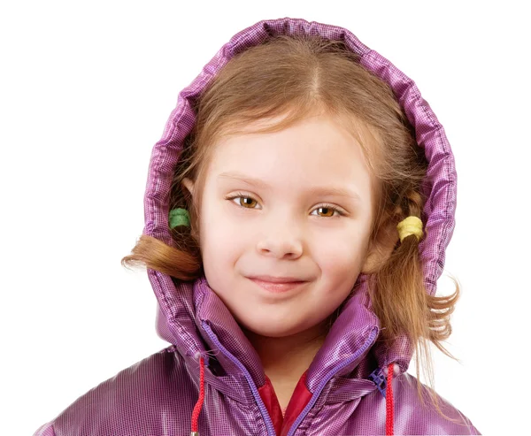 Little girl in coat with hood — Stock Photo, Image