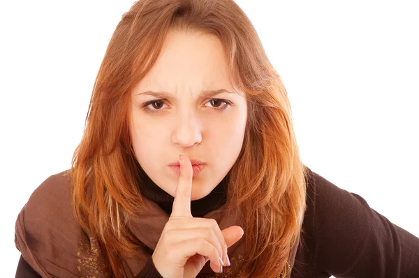Young woman gesturing silence — Stock Photo, Image