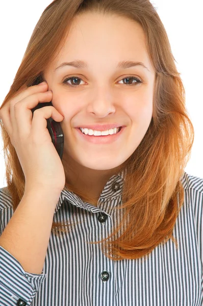 Business flicka talar via telefon — Stockfoto