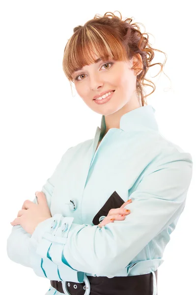 Portret uśmiechnięte dziewczyny w fioletowy płaszcz — Zdjęcie stockowe