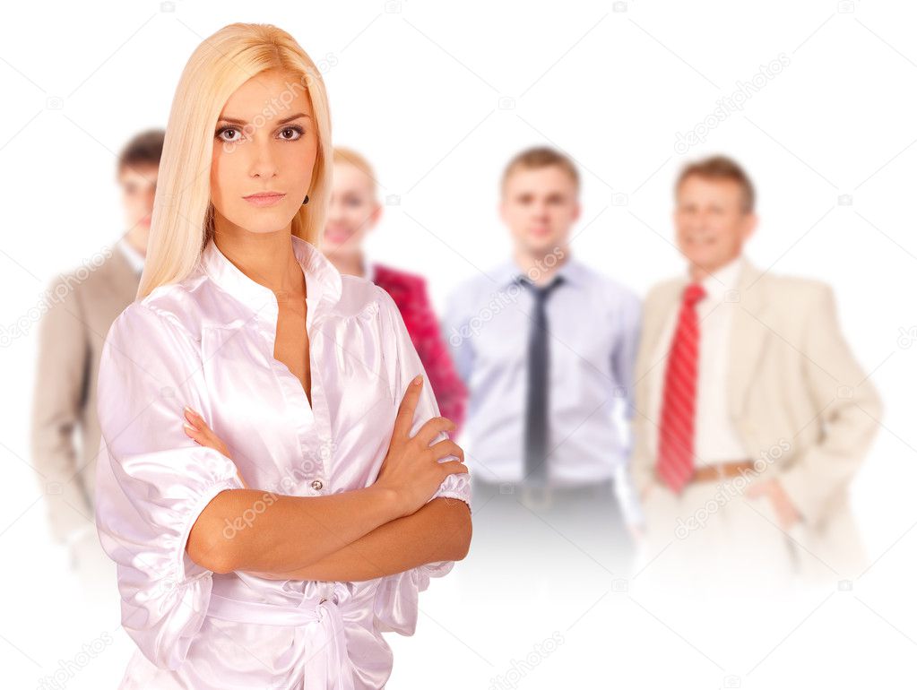 Business woman portrait leading team
