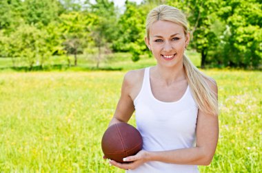 Portrait of sportswoman of Rugby football clipart