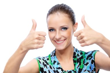 Woman lifts upwards thumb clipart