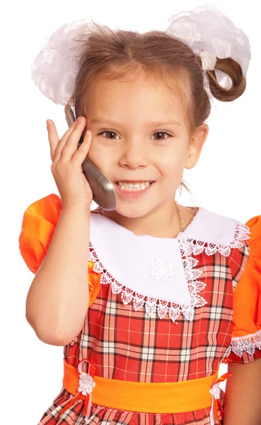 Lilla flickan talar på telefon — Stockfoto