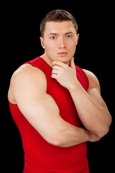 功能强大的运动员在红色背心 — 图库照片
