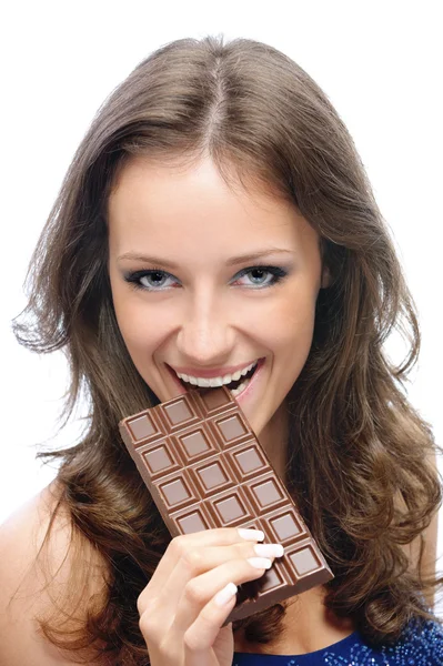 Женщина с шоколадкой — стоковое фото