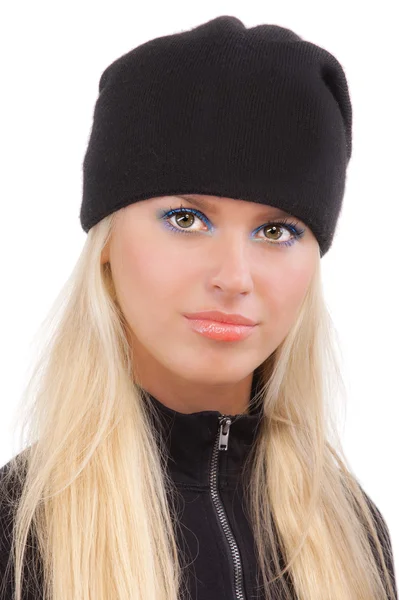 Beautiful girl in black cap — Stock Photo, Image
