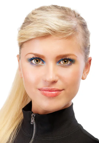 Portret uśmiechający się blondynka z bliska — Zdjęcie stockowe
