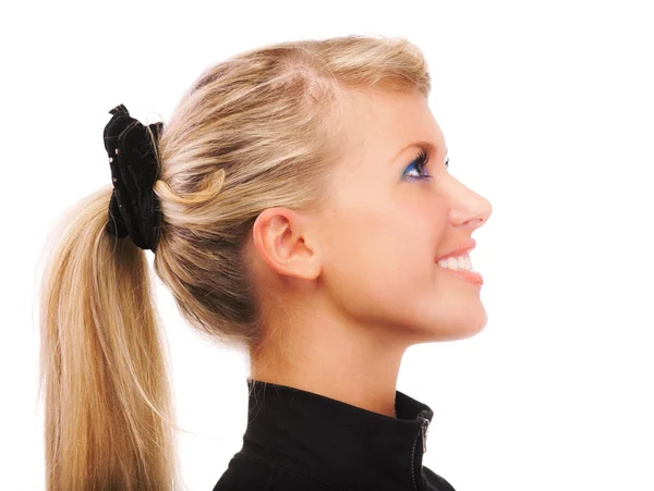 Portrait of girl with ponytail in profile — Stock Photo, Image