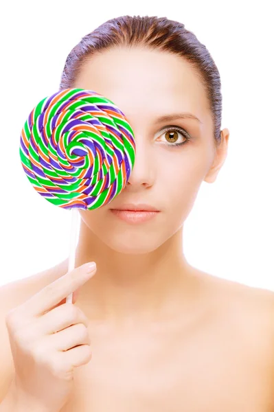 Lovely young woman with lolipop — Stock Photo, Image