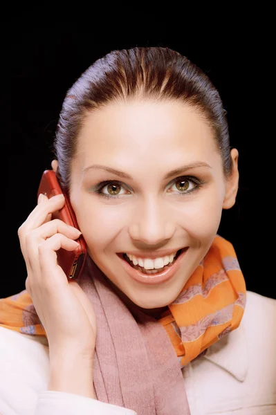 Smiling girl to call by phone — Stock Photo, Image