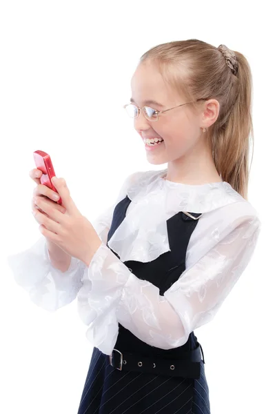 Jong meisje met telefoon — Stockfoto
