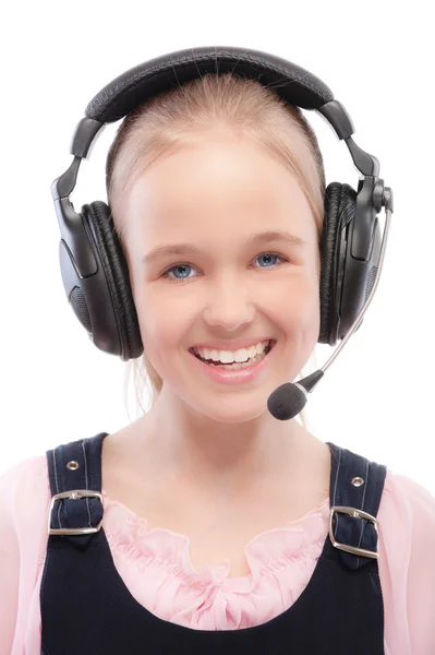 Young beautiful schoolgirl with headphone — Stock Photo, Image