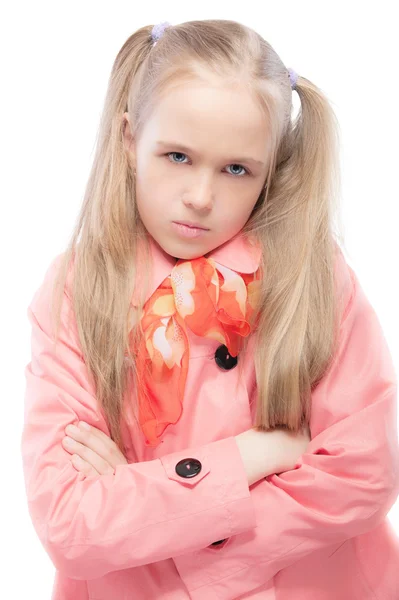 Young girl in pink raincoat — Stock Photo, Image